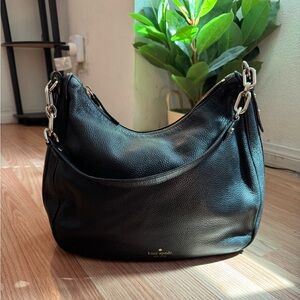kate spade Black Pebbled Leather Shoulder Hobo with Silver Chain Accents